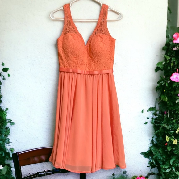 A-line/Princess V Neck Sleeveless Knee-Length Chiffon Dress With Lace size 6 - Picture 2 of 7